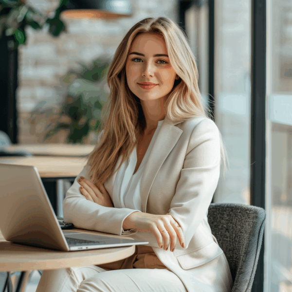 Itinai.com a beautiful girl is sitting on a chair in the office 633c7b56 e423 4cb6 9a06 964aefc17aa0