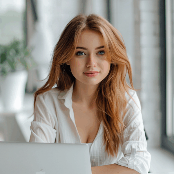 Itinai.com a beautiful girl sits at a laptop and looks at the 0634e3fb 56a0 4ac7 b700 f7eac0e2b715 0