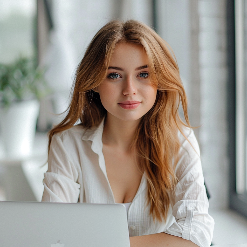 Itinai.com a beautiful girl sits at a laptop and looks at the 0634e3fb 56a0 4ac7 b700 f7eac0e2b715 0