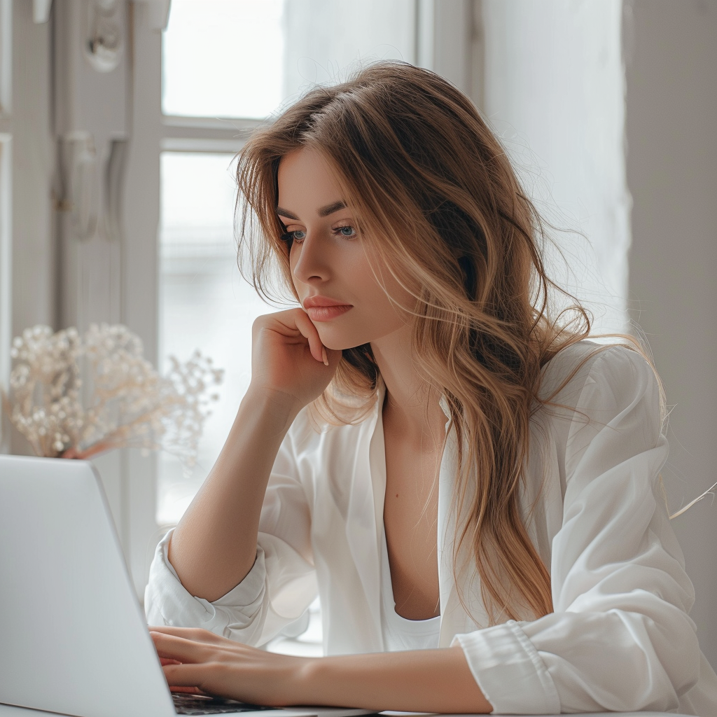 Itinai.com a beautiful girl sits at a laptop and looks at the 127e2506 ce29 4050 9a81 28146a500a91 2