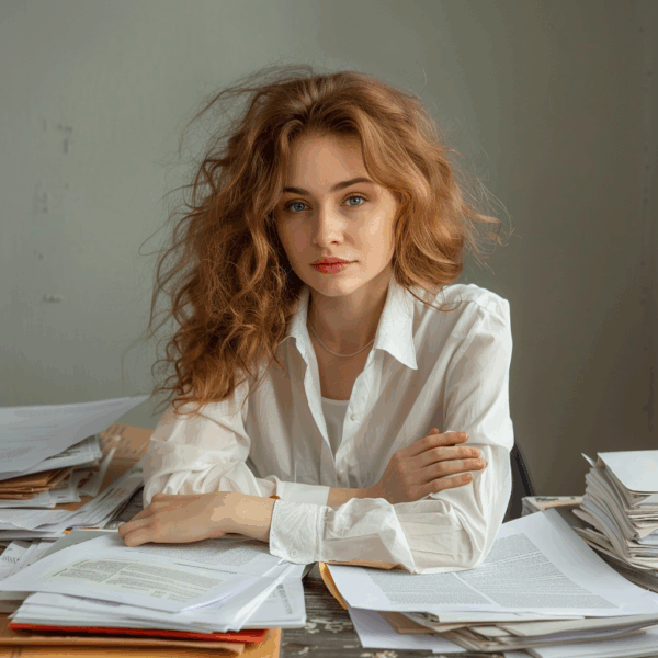Itinai.com beautiful russian woman with a lot of documents on 5159a3cd ddc9 4c4d 892a 4c6bc728c691 1