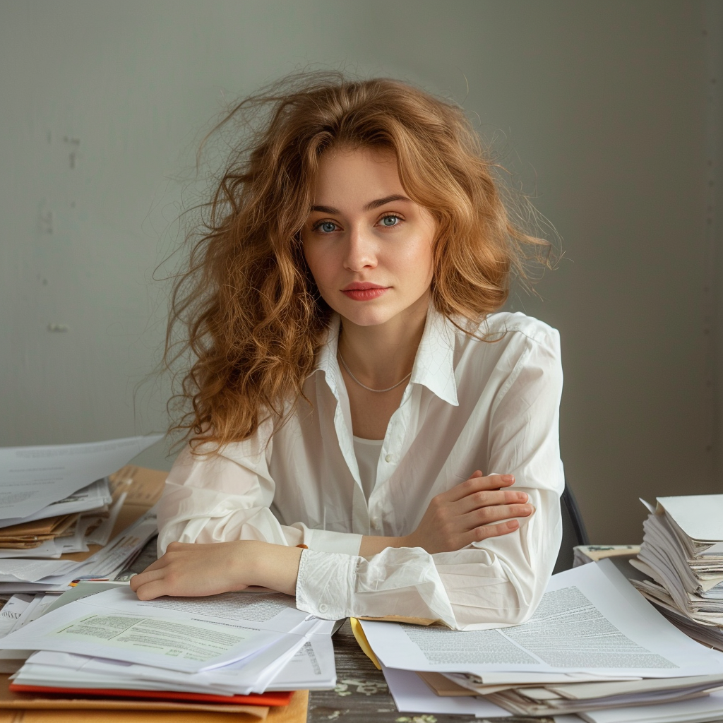 Itinai.com beautiful russian woman with a lot of documents on 5159a3cd ddc9 4c4d 892a 4c6bc728c691 1